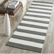 SAFAVIEH Montauk Saranna Striped Cotton Runner Rug, Grey/Ivory, 2'3" x 13'