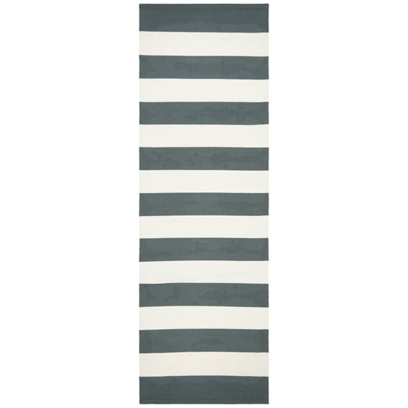 SAFAVIEH Montauk Saranna Striped Cotton Runner Rug, Grey/Ivory, 2'3" x 7'
