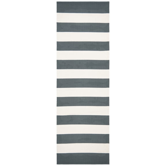 SAFAVIEH Montauk Saranna Striped Cotton Runner Rug, Grey/Ivory, 2'3" x 8'