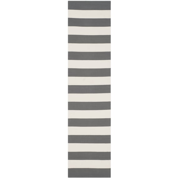SAFAVIEH Montauk Saranna Striped Cotton Runner Rug, Grey/Ivory, 2'3" x 9'