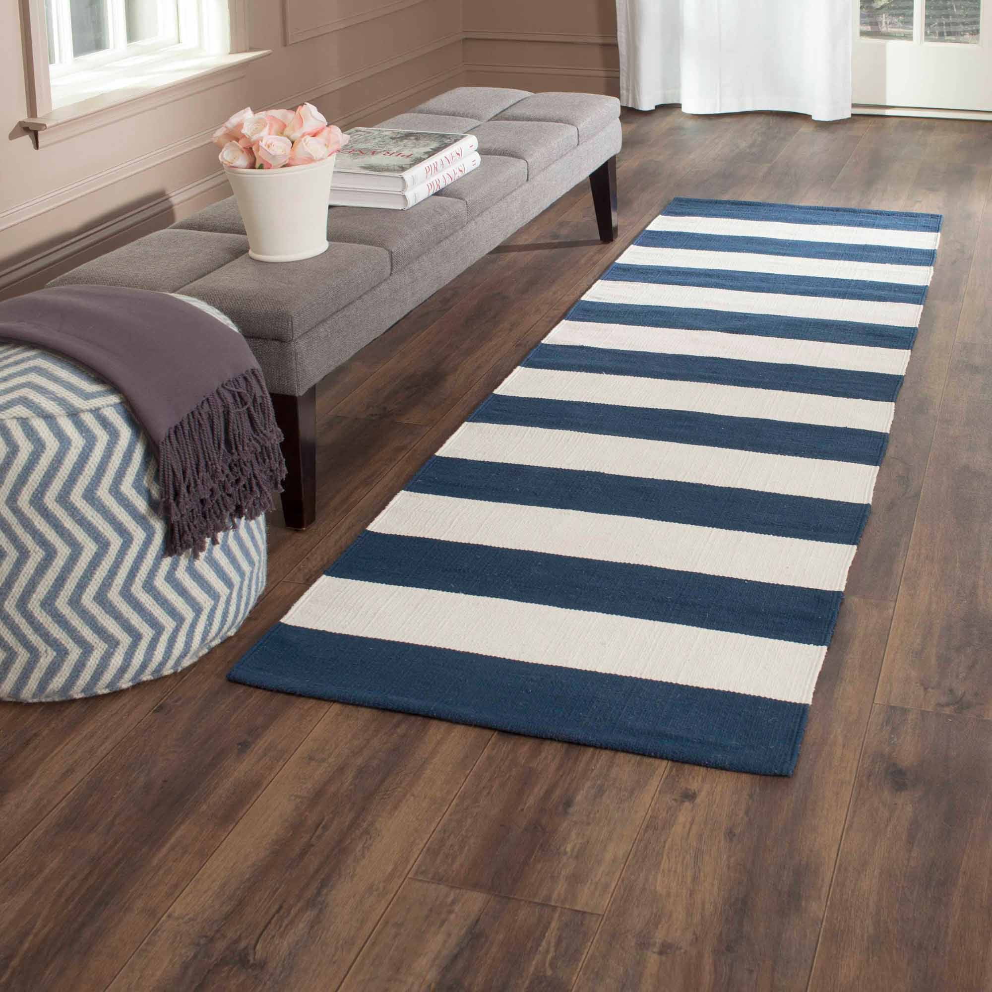 Montauk Navy and Ivory Handwoven Cotton Runner Rug