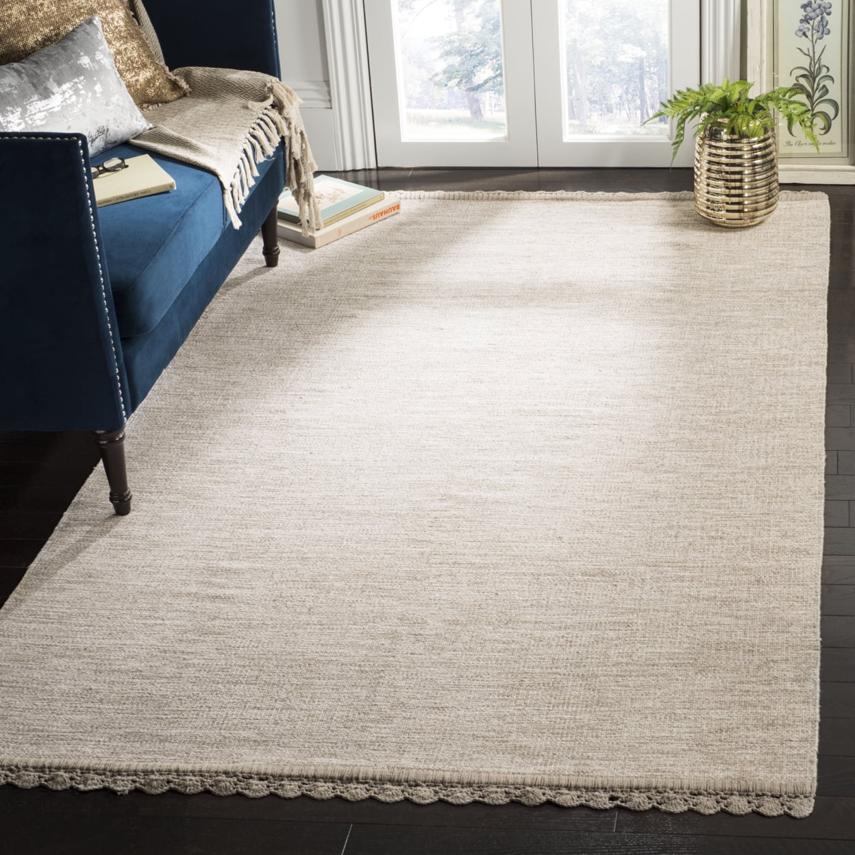 Beige 8' x 10' Reversible Flat-Woven Wool-Cotton Blend Rug