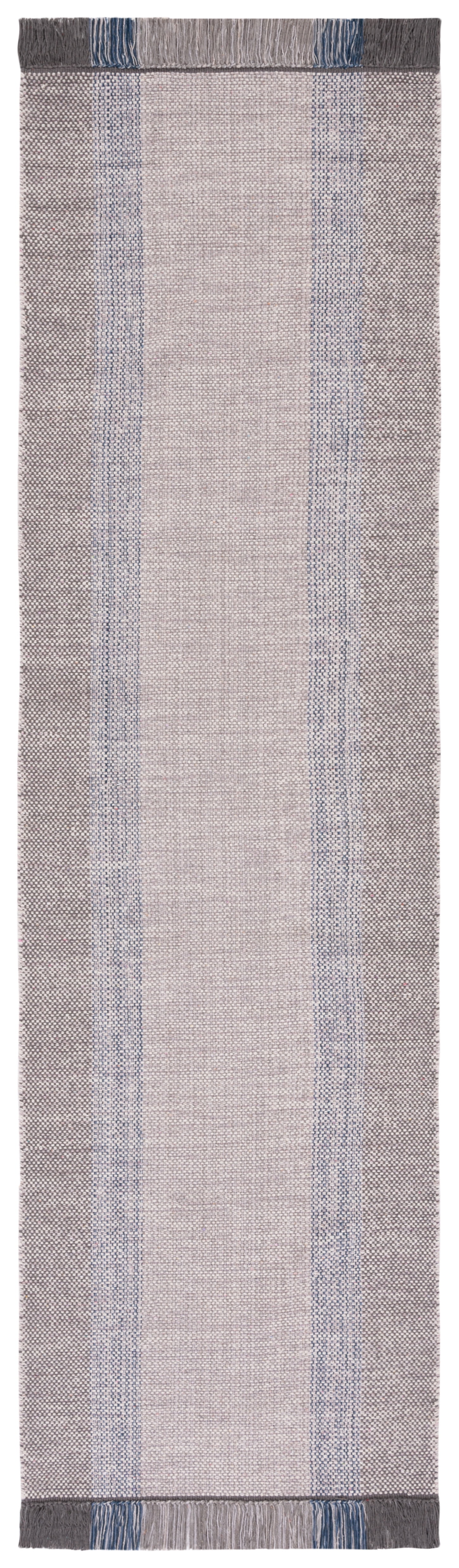 Handwoven Blue and Grey Cotton Flat Woven Rug, 2' 3" x 12'