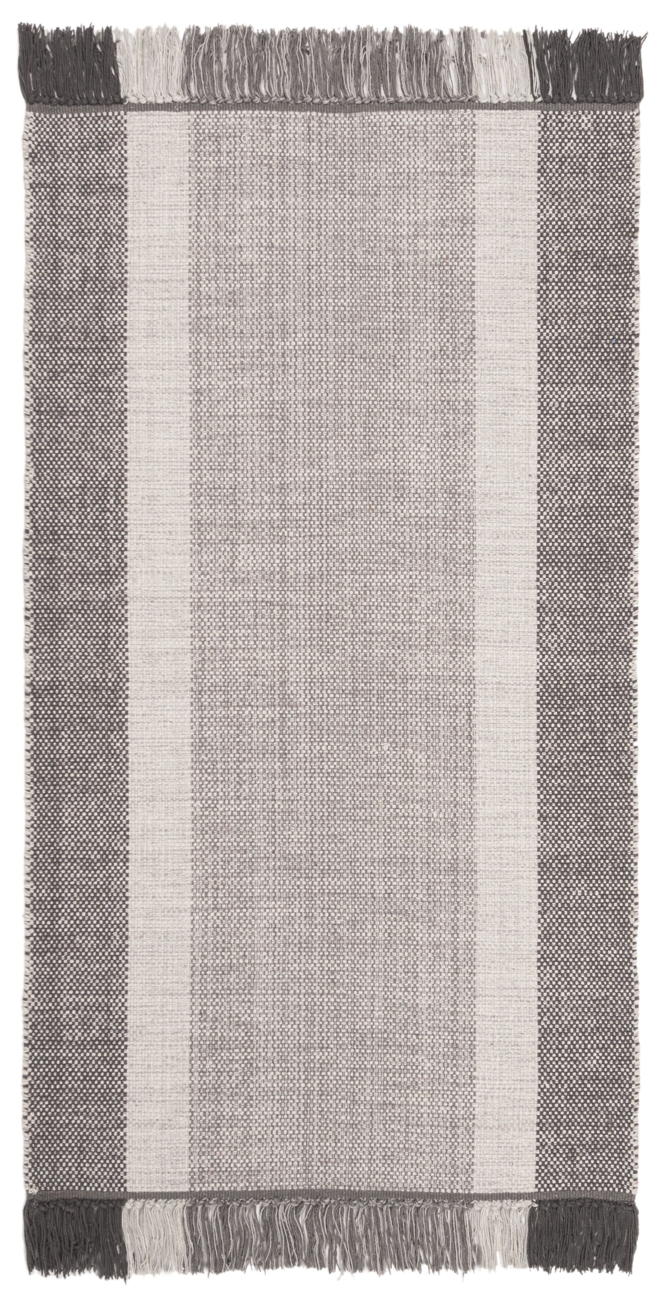 SAFAVIEH Montauk Sharlene Solid Cotton Runner Rug, Ivory/Grey, 2'3" x 5'