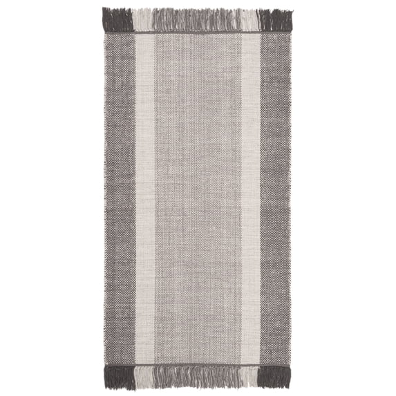 SAFAVIEH Montauk Sharlene Solid Cotton Runner Rug, Ivory/Grey, 2'3" x 5'
