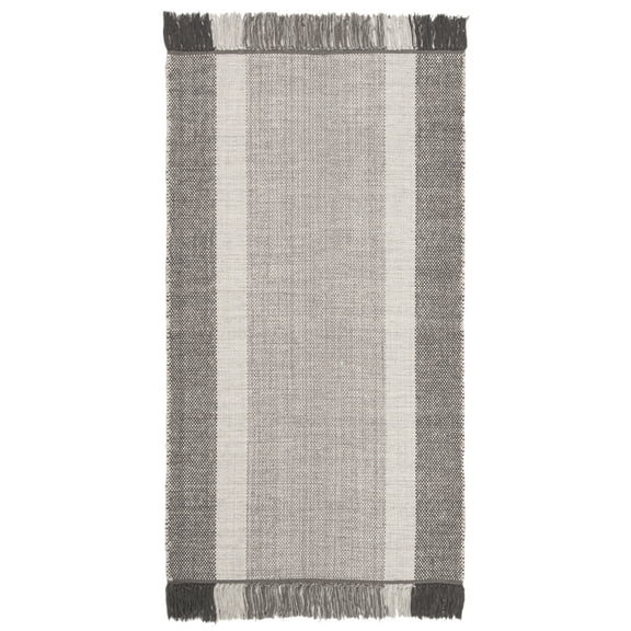 SAFAVIEH Montauk Sharlene Solid Cotton Runner Rug, Ivory/Grey, 2'3" x 5'