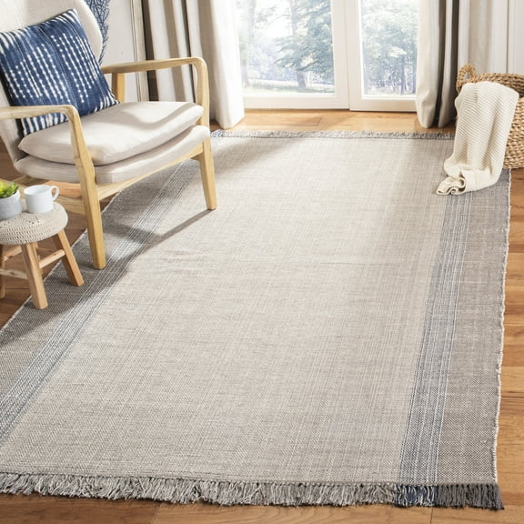 SAFAVIEH Montauk Sharlene Solid Striped Cotton Area Rug, Blue/Grey, 8' x 10'