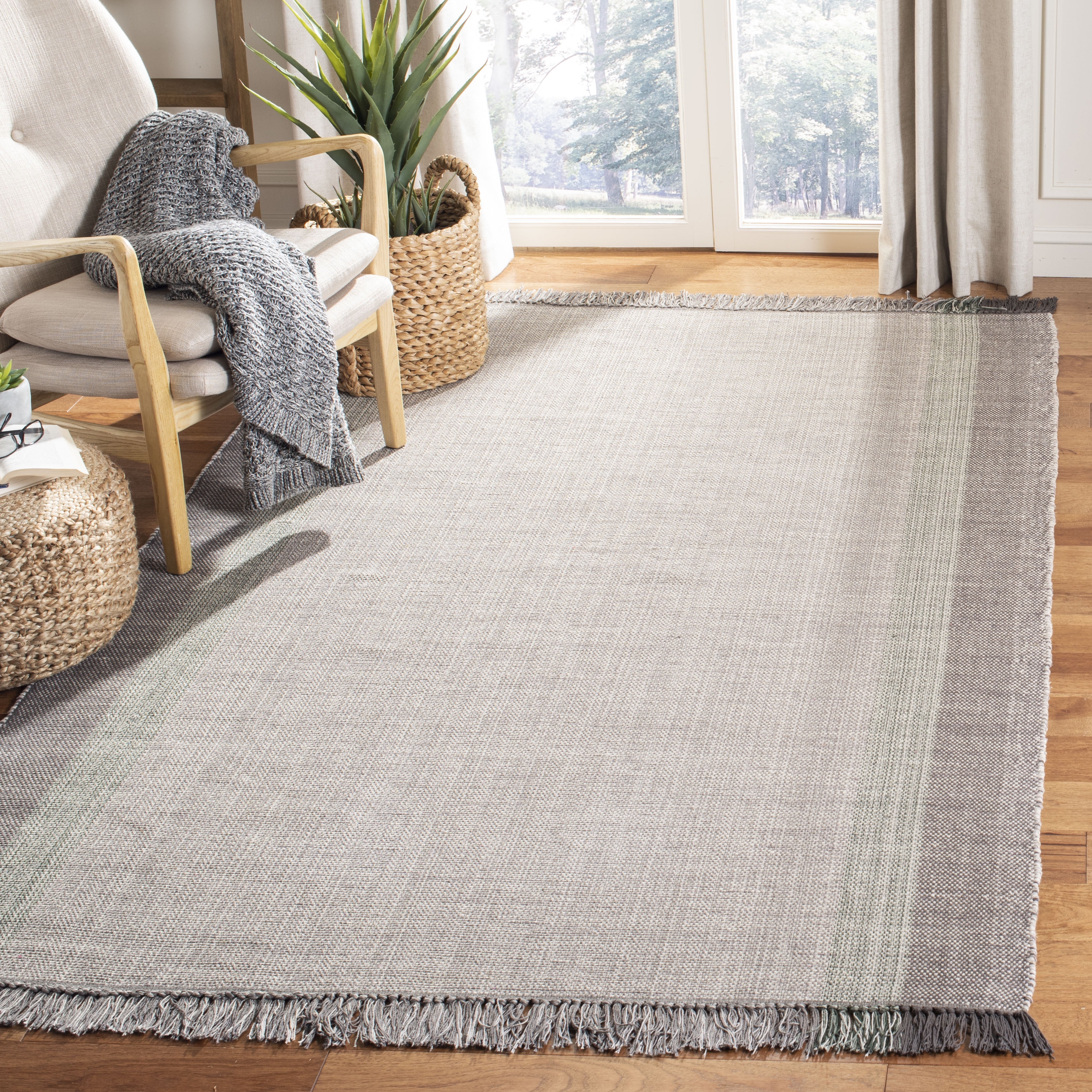 Montauk Green and Grey Handwoven Cotton Area Rug 5' x 8'