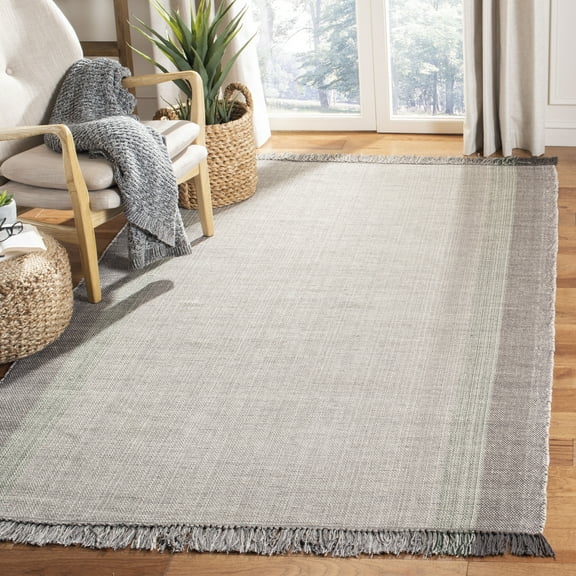 SAFAVIEH Montauk Sharlene Solid Striped Cotton Area Rug, Green/Grey, 5' x 8'