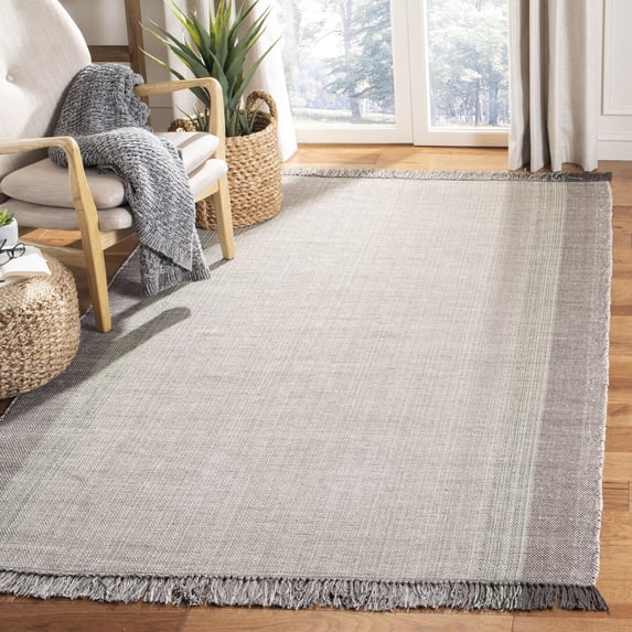 SAFAVIEH Montauk Sharlene Solid Striped Cotton Area Rug, Green/Grey, 5' x 8'