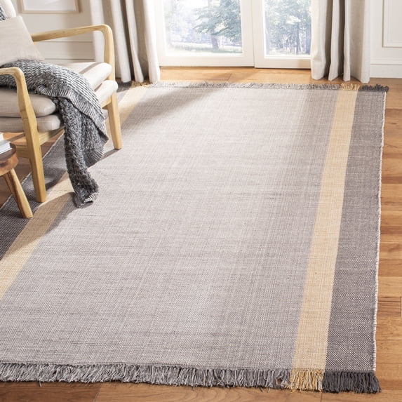 SAFAVIEH Montauk Sharlene Solid Striped Cotton Area Rug, Mustard/Grey, 8' x 10'