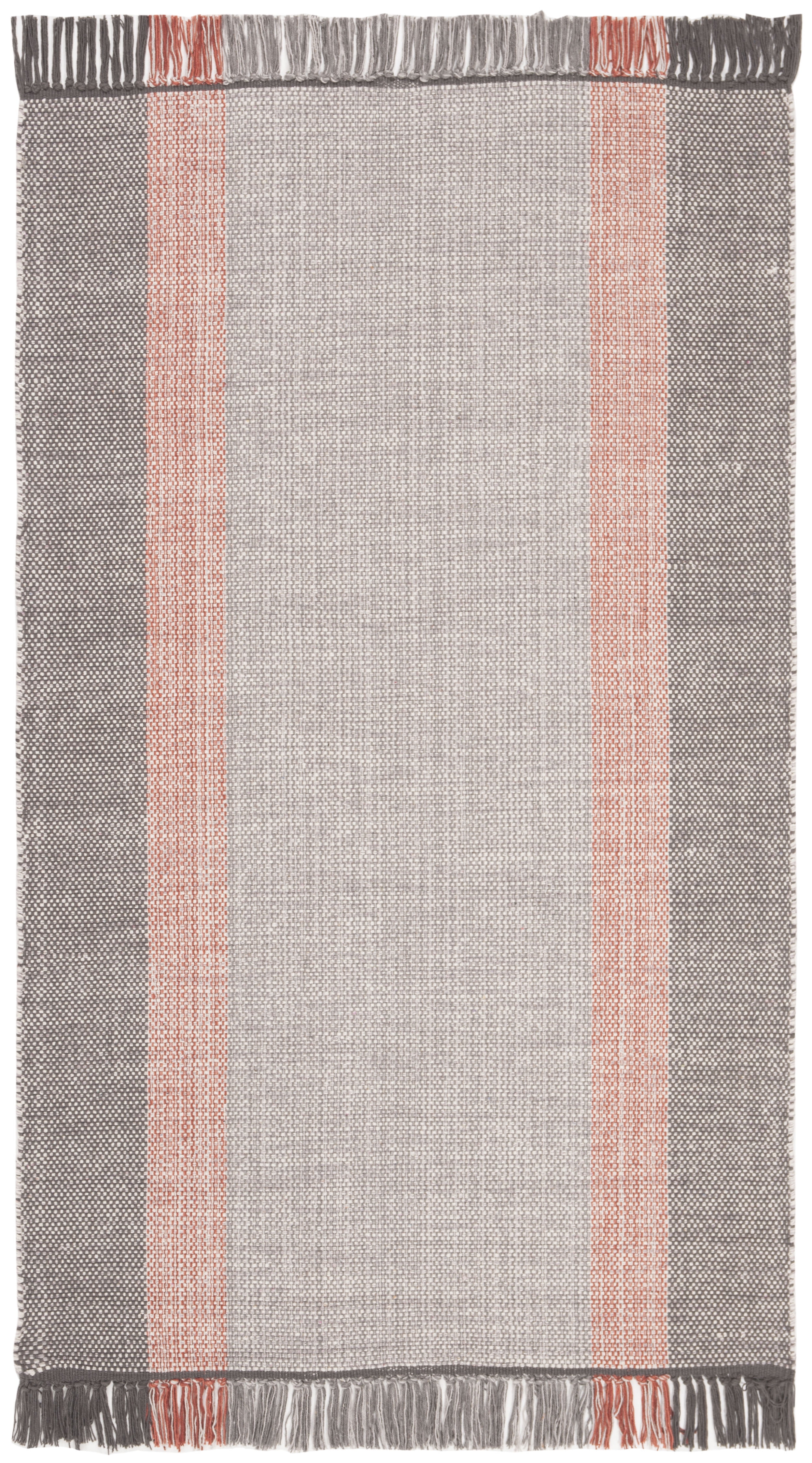 SAFAVIEH Montauk Sharlene Solid Striped Cotton Area Rug, Terracotta/Grey, 3' x 5'