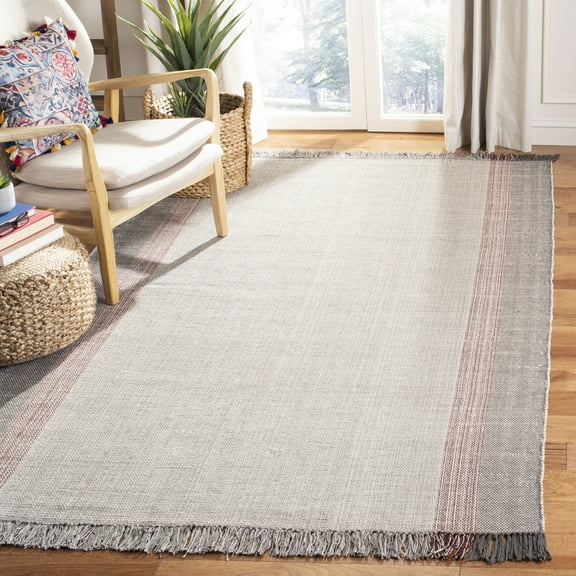 SAFAVIEH Montauk Sharlene Solid Striped Cotton Area Rug, Wine/Grey, 8' x 10'