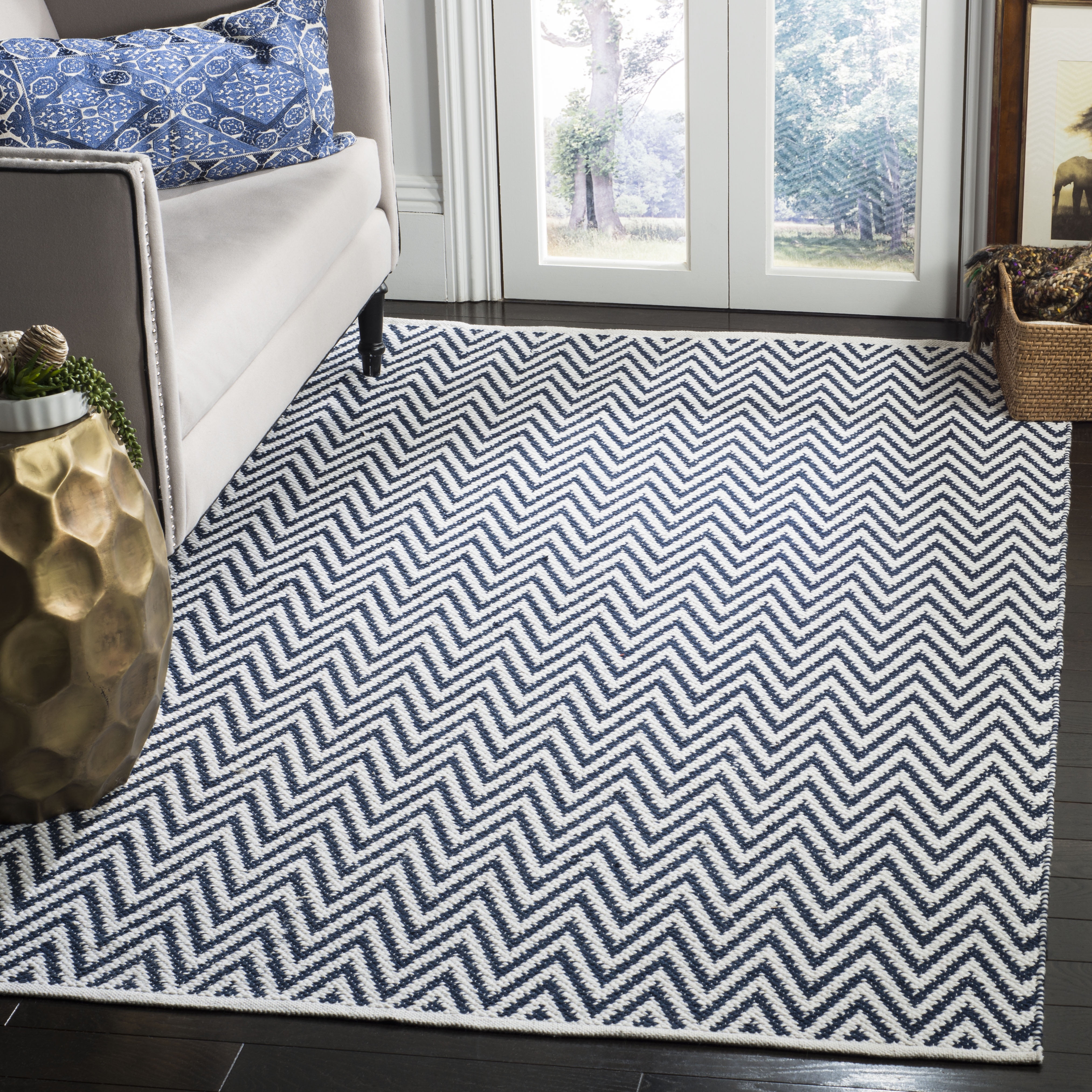 Coastal Charm Blue Cotton 4'x6' Handwoven Flatweave Rug