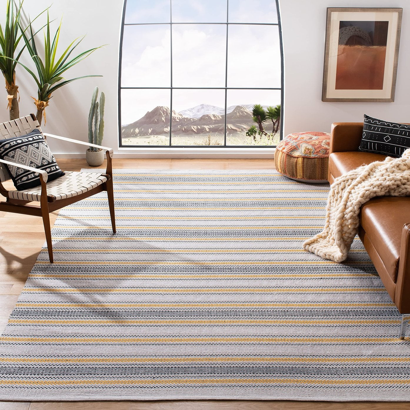 SAFAVIEH Montauk Spots Geometric Striped Cotton Area Rug, Gold/Beige, 8' x 10'