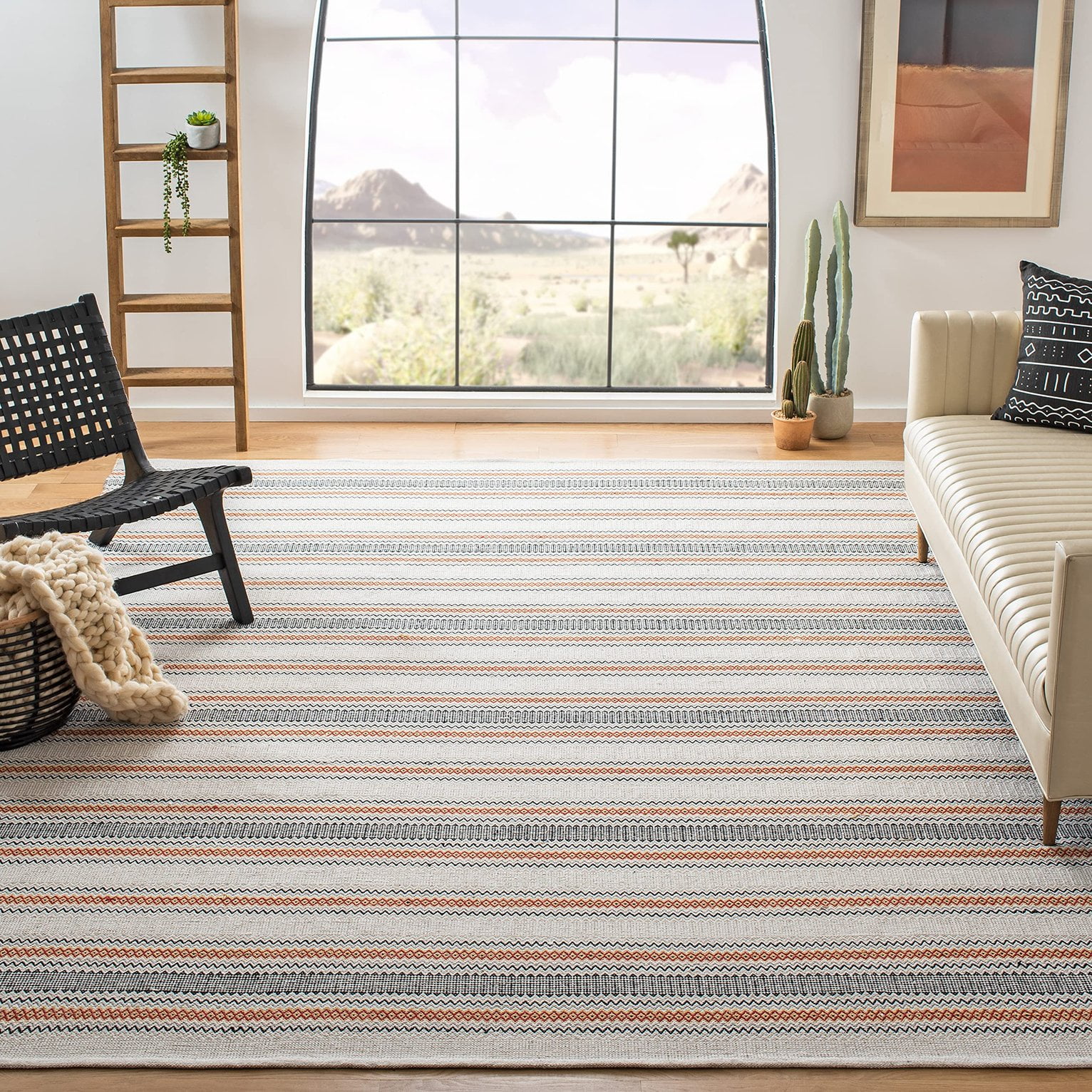 Coastal Breeze Montauk 59" Red and Beige Handwoven Cotton Rug