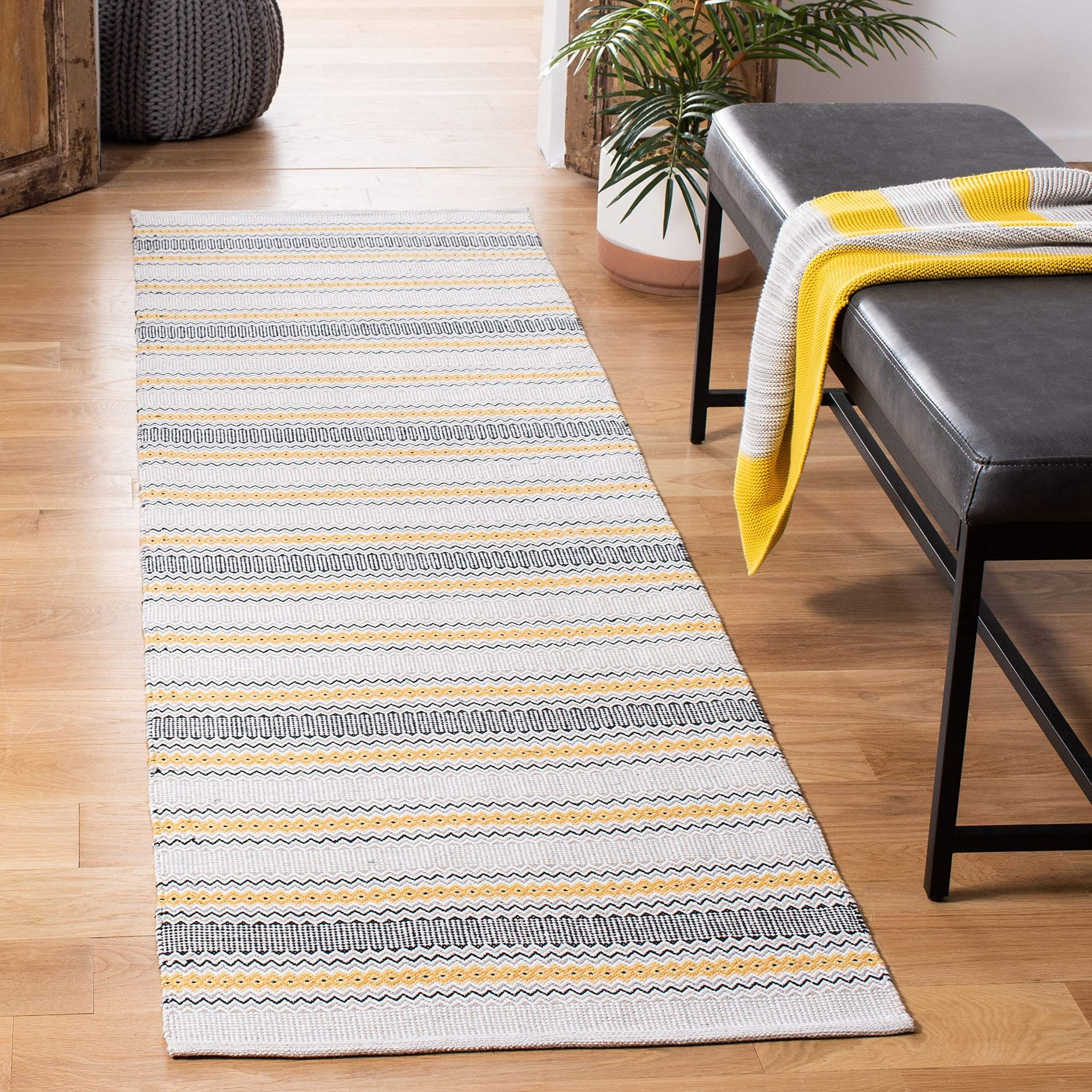 Handmade Gold and Beige Cotton Runner Rug 2'3" x 8'