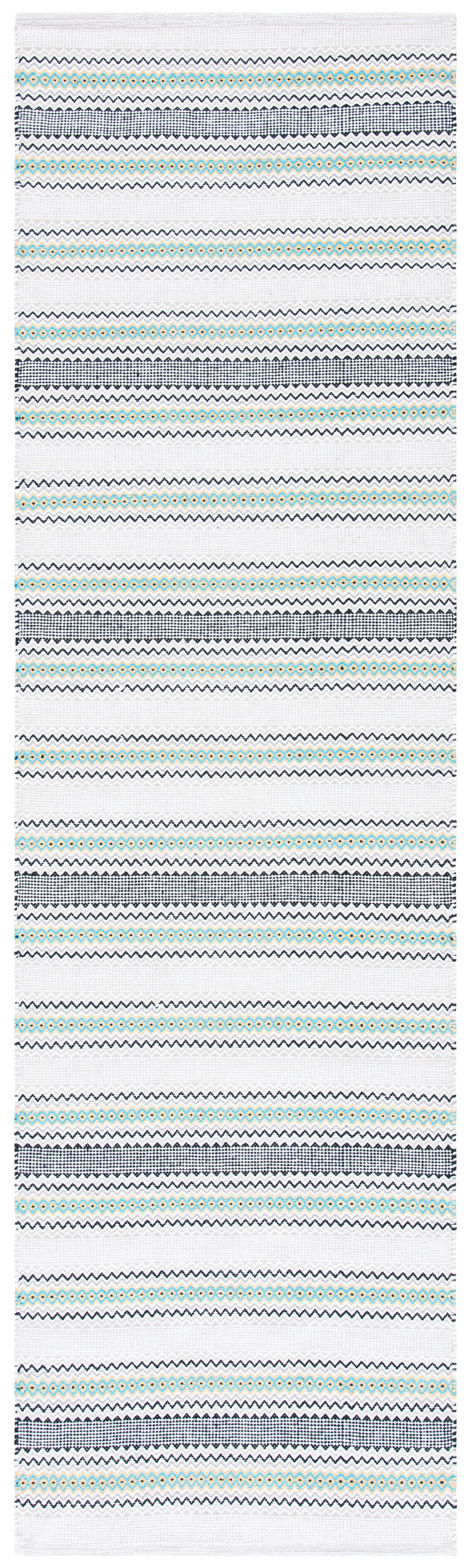 SAFAVIEH Montauk Spots Geometric Striped Cotton Runner Rug, Turquoise, 2'3" x 8'