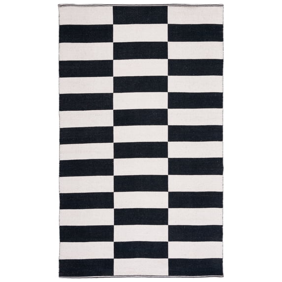 SAFAVIEH Montauk Tanja Checkered Cotton Area Rug, Black/Ivory, 3' x 5'