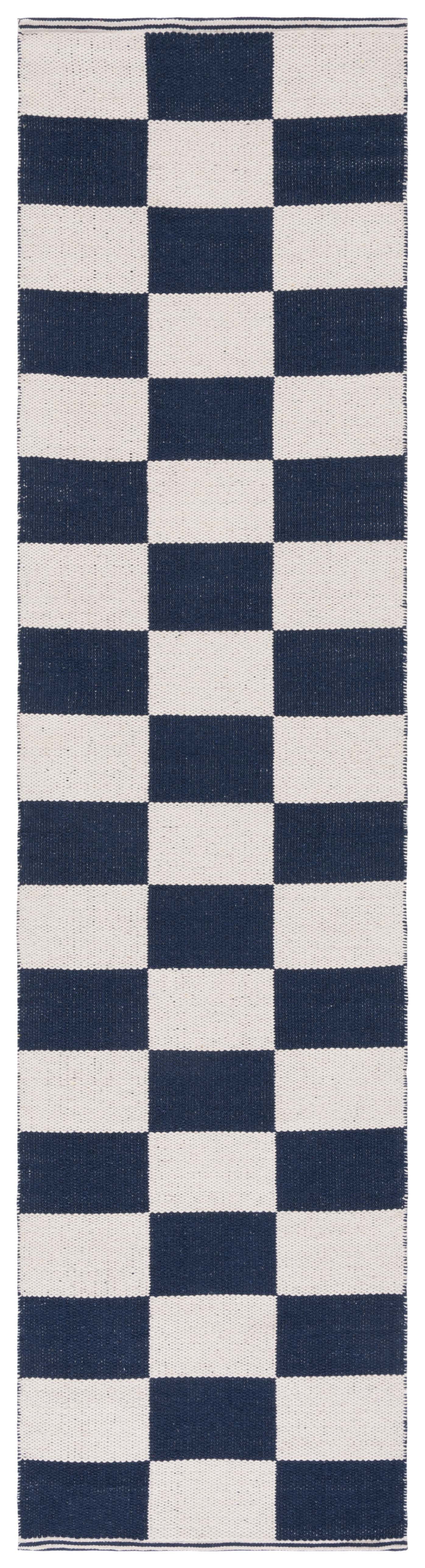 Tanja Rug Collection SAFAVIEH Montauk Tanja Checkered Cotton Runner Rug, Navy/Ivory, 2'3