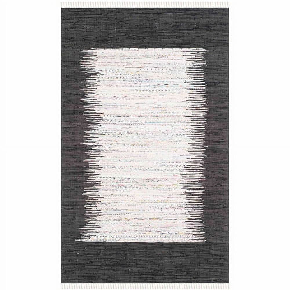 Ivory and Black Handwoven Wool Cotton Area Rug 4' x 6'