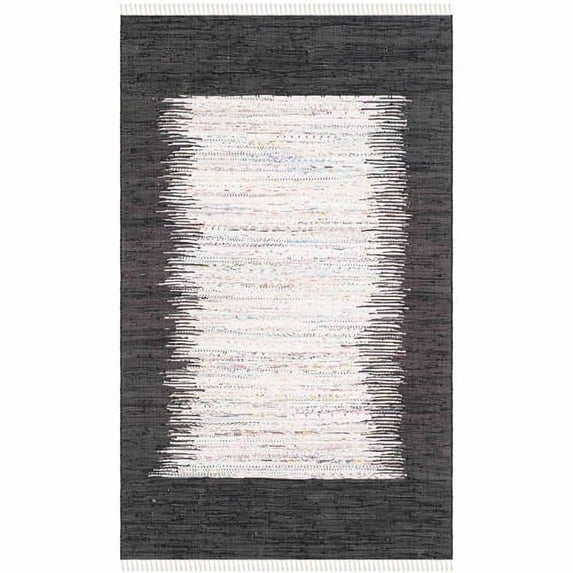 SAFAVIEH Montauk Tennyson Braided Border Cotton Area Rug, Ivory/Black, 4' x 6'