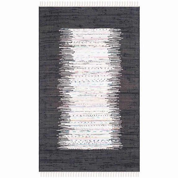SAFAVIEH Montauk Tennyson Braided Border Cotton Area Rug, Ivory/Black, 5' x 8'