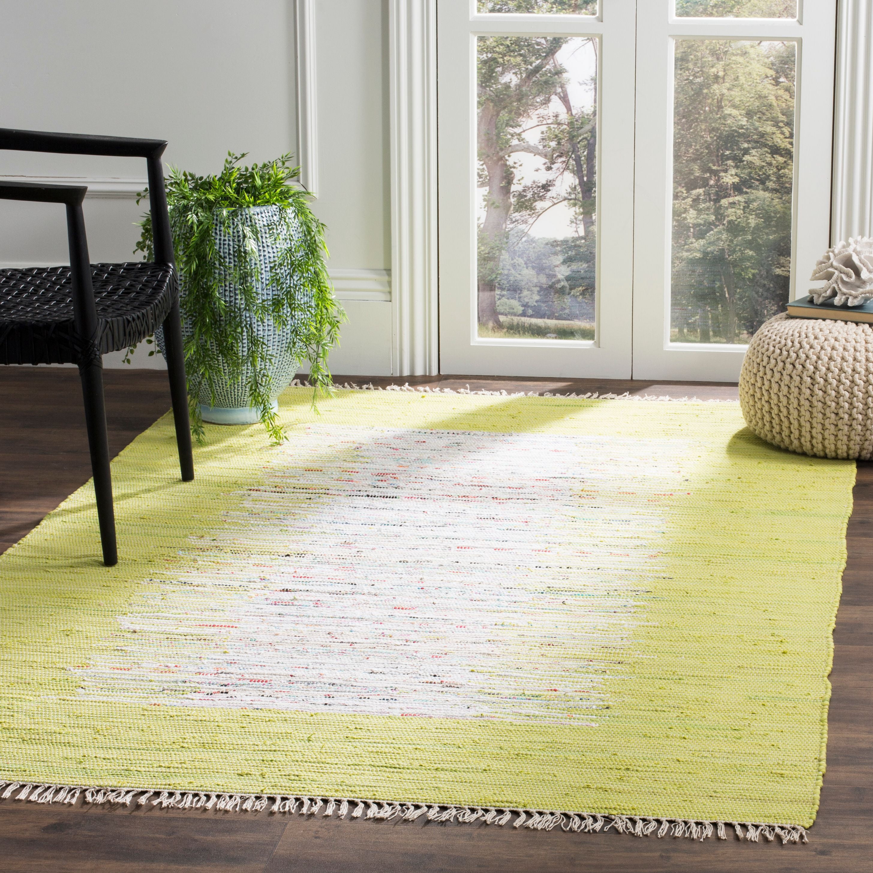 SAFAVIEH Montauk Tennyson Braided Border Cotton Area Rug, Ivory/Citron ...