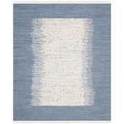 SAFAVIEH Montauk Tennyson Braided Border Cotton Area Rug, Ivory/Dark Blue, 2'6" x 4'