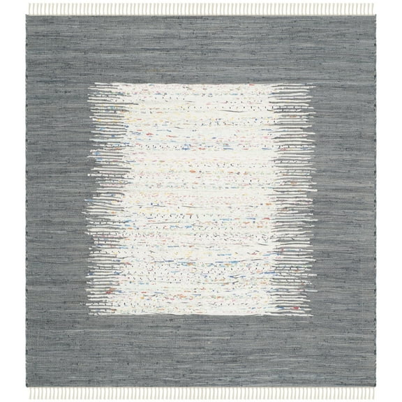 SAFAVIEH Montauk Tennyson Braided Border Cotton Area Rug, Ivory/Grey, 4' x 4' Square