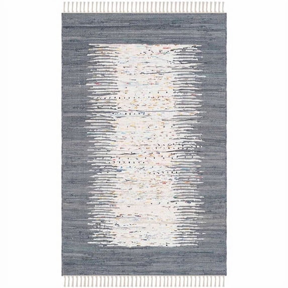 SAFAVIEH Montauk Tennyson Braided Border Cotton Area Rug, Ivory/Grey, 4' x 6'