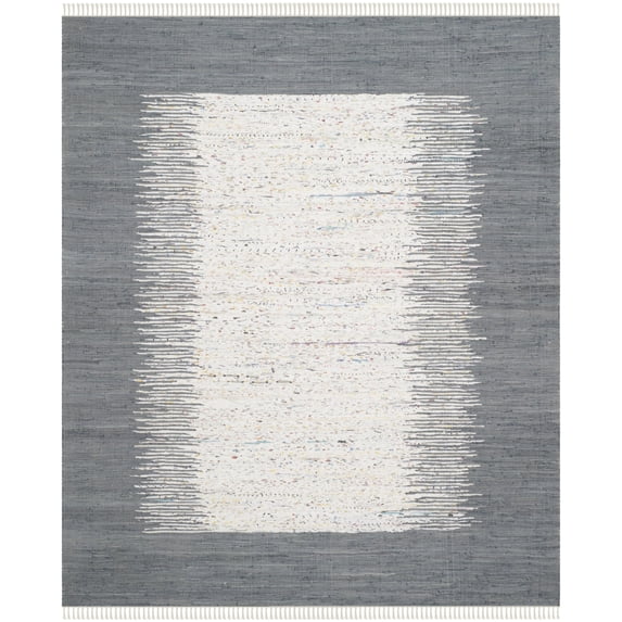 SAFAVIEH Montauk Tennyson Braided Border Cotton Area Rug, Ivory/Grey, 5' x 8'