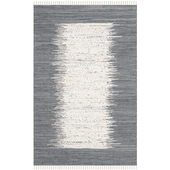 SAFAVIEH Montauk Tennyson Geometric Cotton Area Rug, Ivory/Grey, 6' x 9'