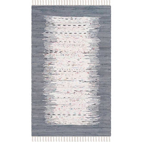 SAFAVIEH Montauk Tennyson Braided Border Cotton Area Rug, Ivory/Grey, 8' x 10'