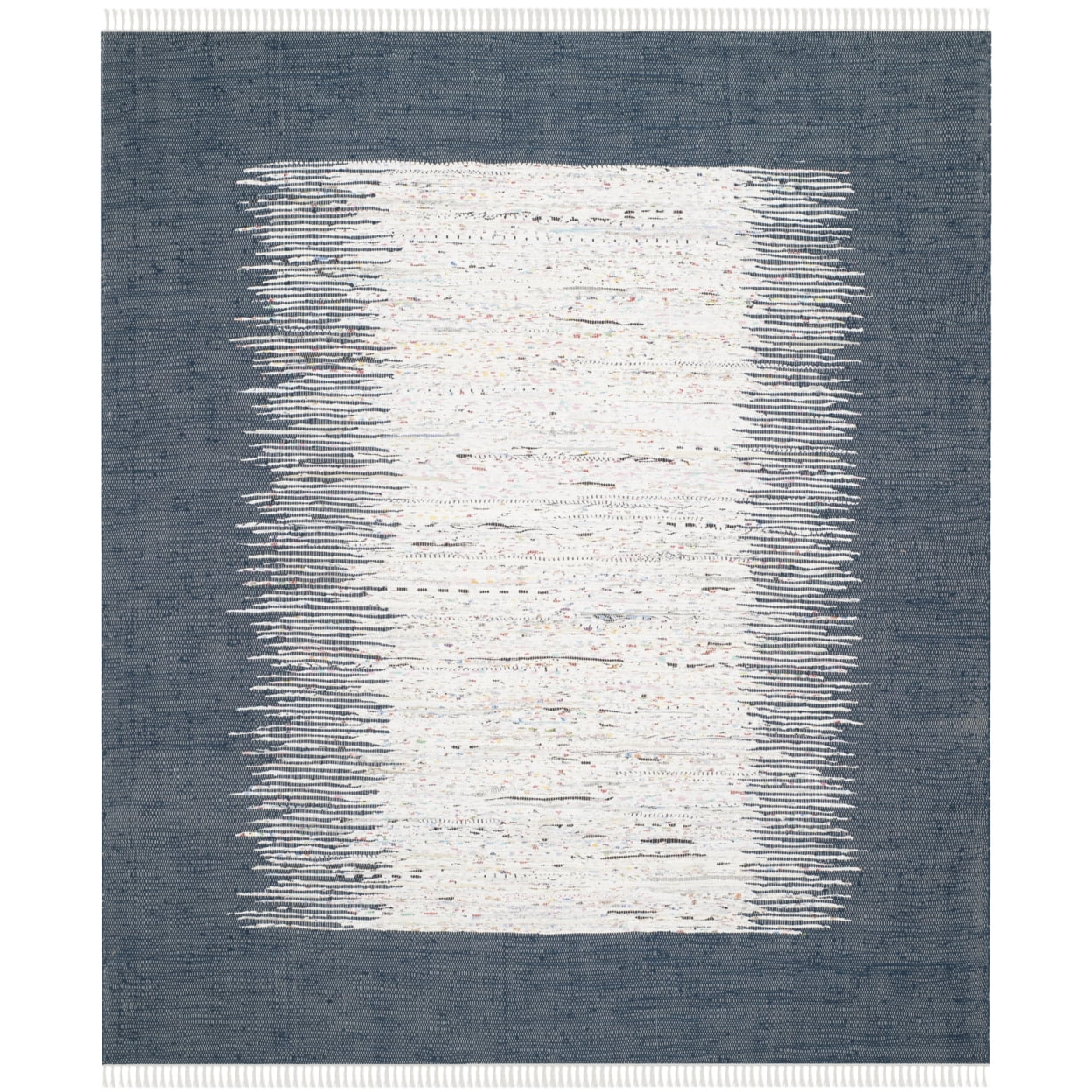 Ivory and Navy Hand Woven Cotton Flatweave Rug 2'6" x 4'