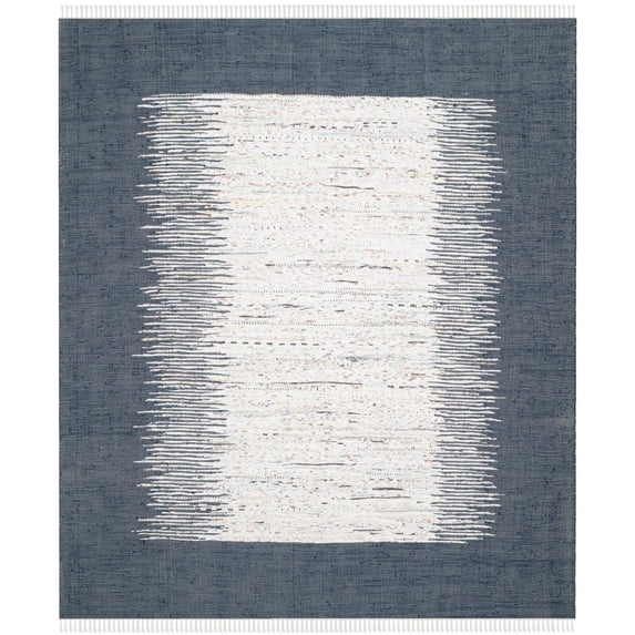 SAFAVIEH Montauk Tennyson Braided Border Cotton Area Rug, Ivory/Navy, 2'6" x 4'
