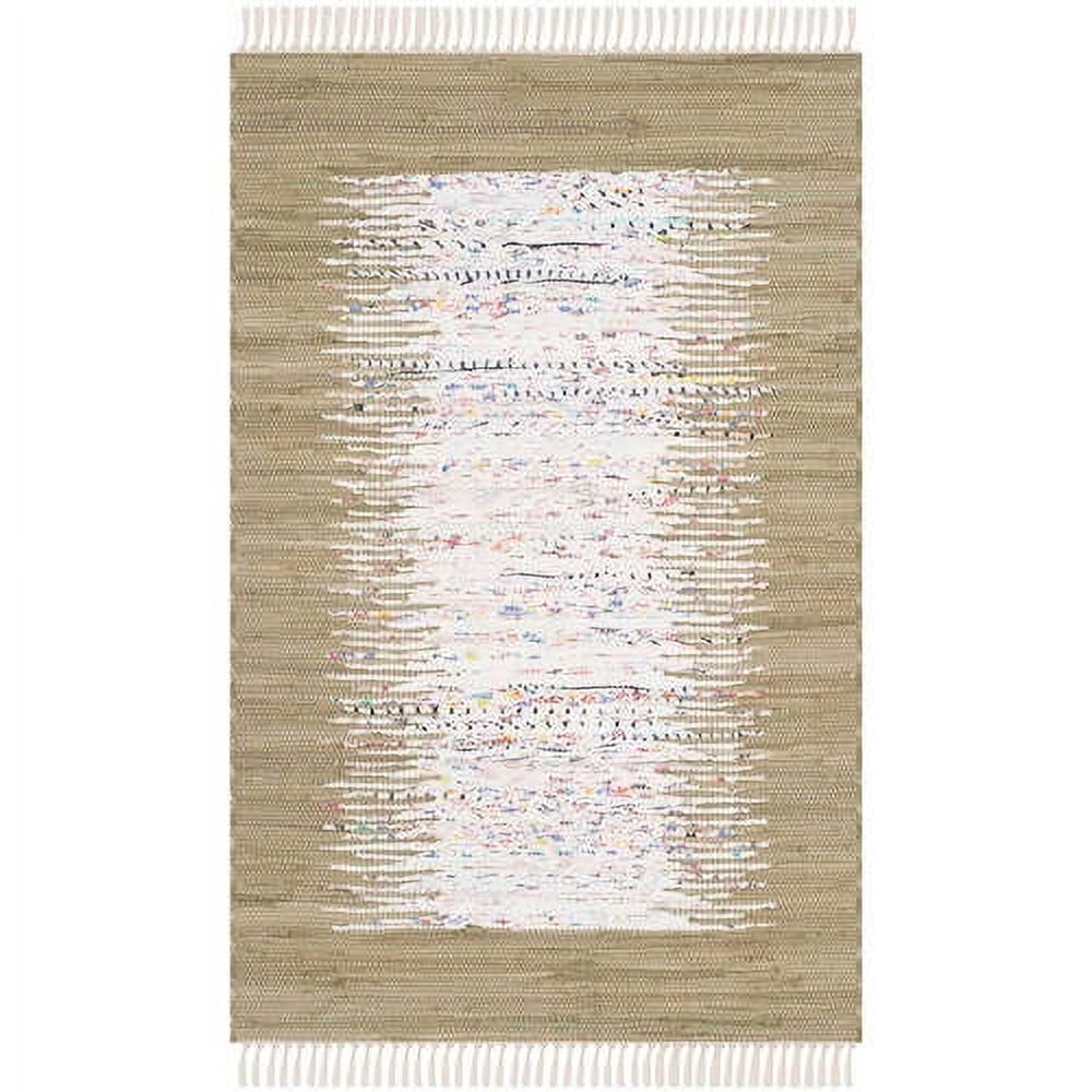 Coastal Charm Ivory & Olive Hand-Woven Cotton Area Rug - 3' x 5'