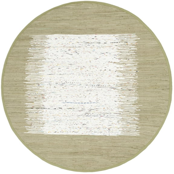 SAFAVIEH Montauk Tennyson Braided Border Cotton Area Rug, Ivory/Olive, 4' x 4' Round