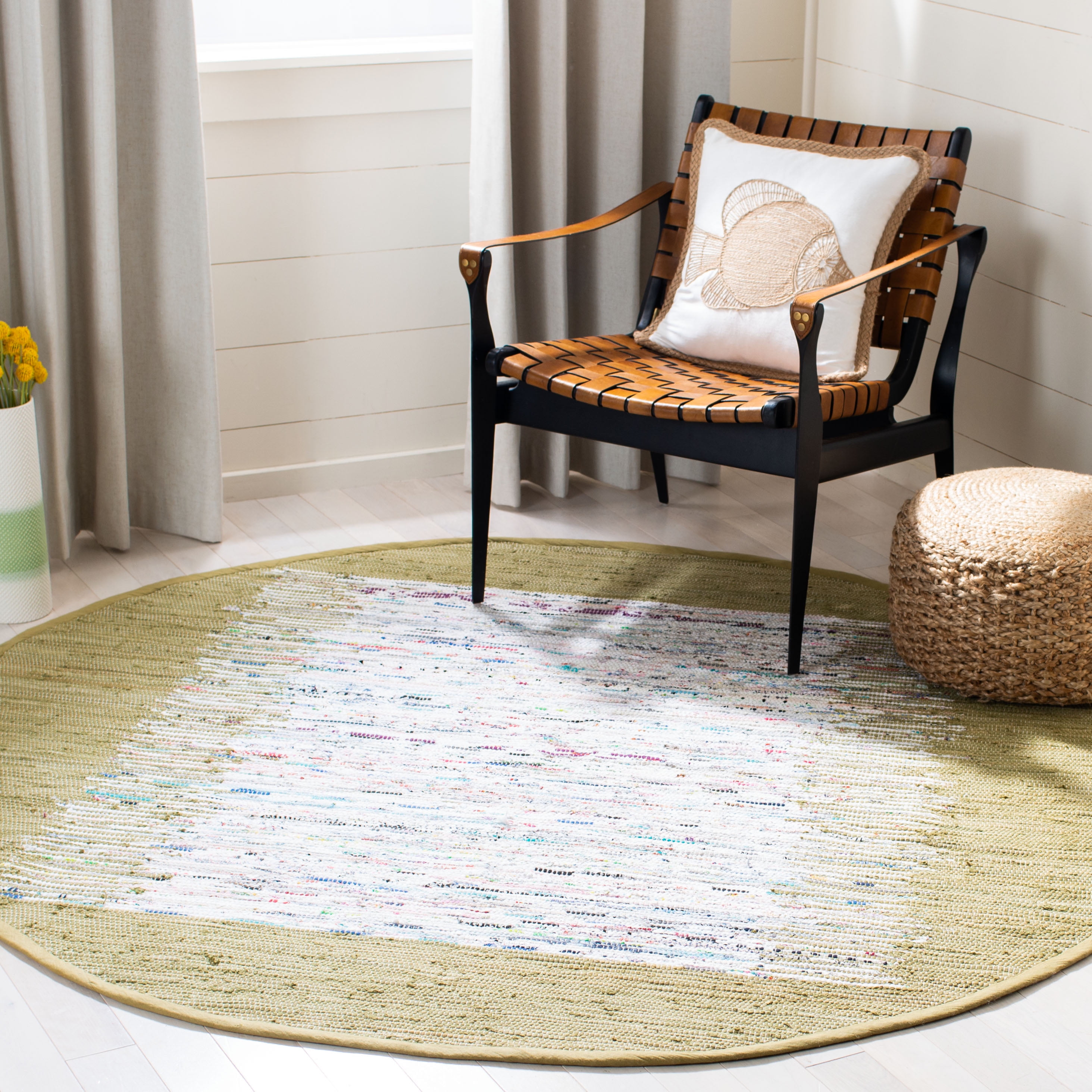 SAFAVIEH Montauk Tennyson Braided Border Cotton Area Rug, Ivory/Olive