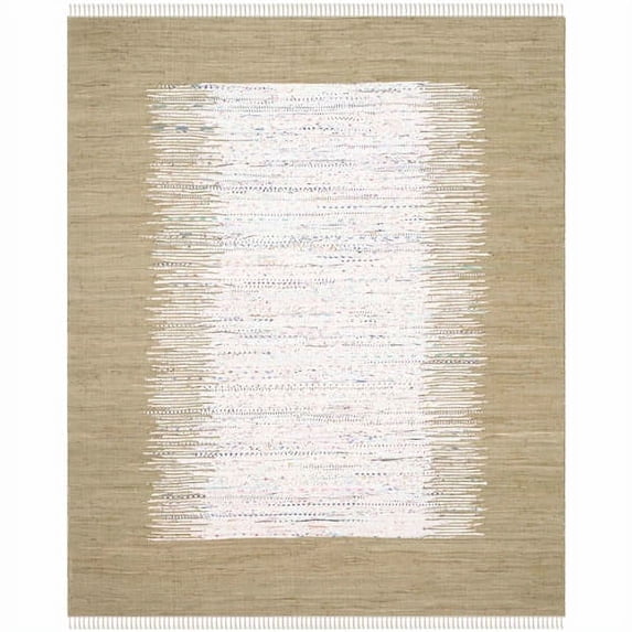 SAFAVIEH Montauk Tennyson Braided Border Cotton Area Rug, Ivory/Olive, 8' x 10'