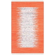 SAFAVIEH Montauk Tennyson Braided Border Cotton Area Rug, Ivory/Orange, 2'6" x 4'