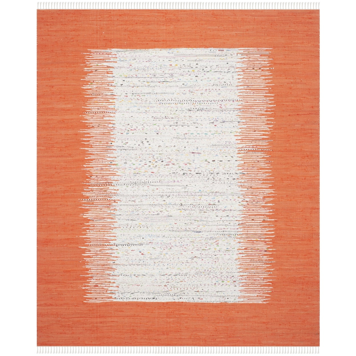 Ivory & Orange Handmade Flat Woven Cotton Area Rug 3' x 5'