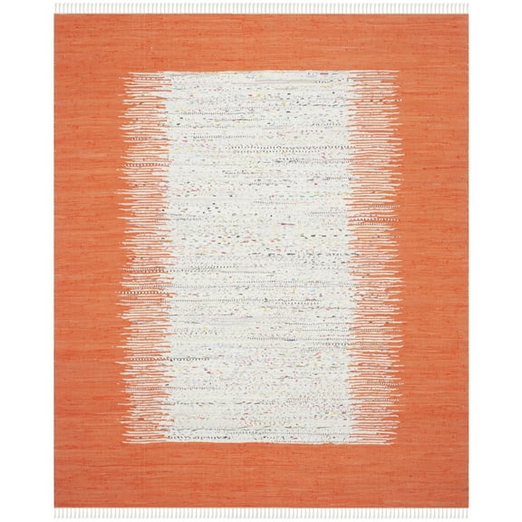 SAFAVIEH Montauk Tennyson Braided Border Cotton Area Rug, Ivory/Orange, 3' x 5'