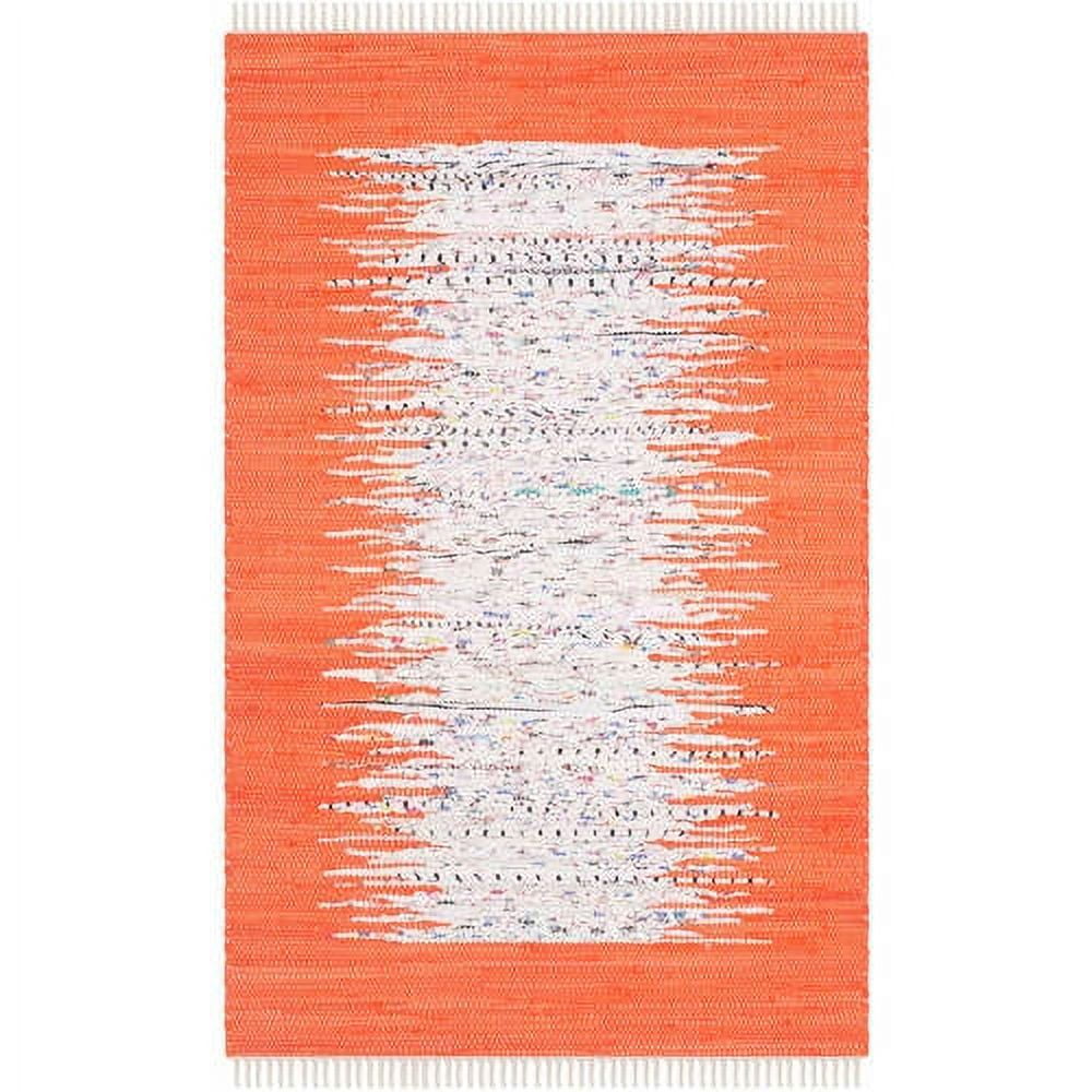 Ivory & Orange Handmade Flat Woven Cotton Area Rug 3' x 5'