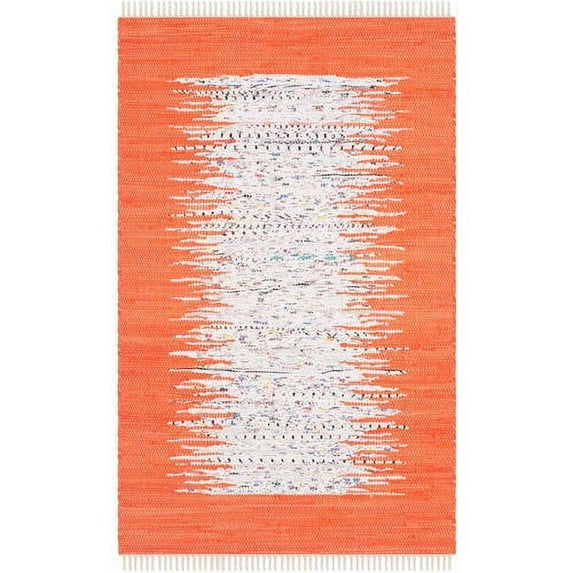 SAFAVIEH Montauk Tennyson Braided Border Cotton Area Rug, Ivory/Orange, 5' x 8'