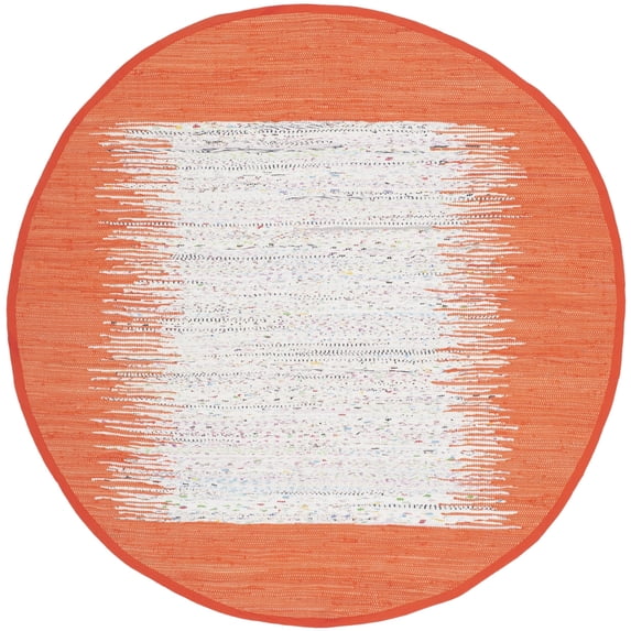 SAFAVIEH Montauk Tennyson Braided Border Cotton Area Rug, Ivory/Orange, 6' x 6' Round