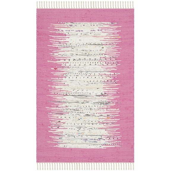 SAFAVIEH Montauk Tennyson Geometric Cotton Area Rug, Ivory/Pink, 2'6" x 4'