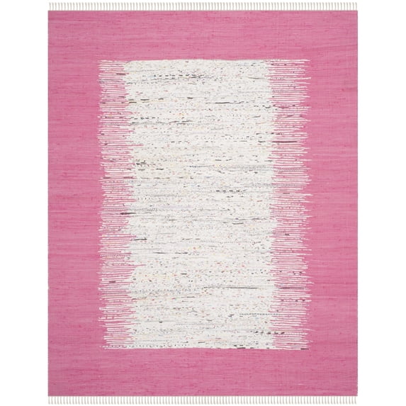 SAFAVIEH Montauk Tennyson Braided Border Cotton Area Rug, Ivory/Pink, 4' x 6'
