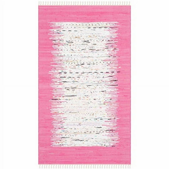SAFAVIEH Montauk Tennyson Braided Border Cotton Area Rug, Ivory/Pink, 8' x 10'