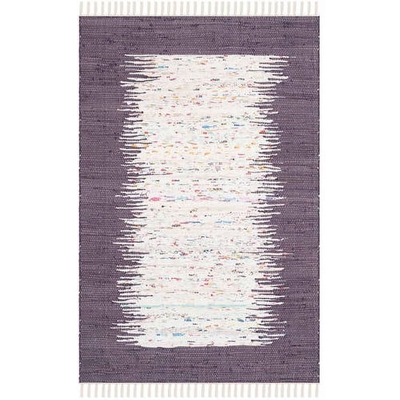 SAFAVIEH Montauk Tennyson Braided Border Cotton Area Rug, Ivory/Purple, 4' x 4' Square